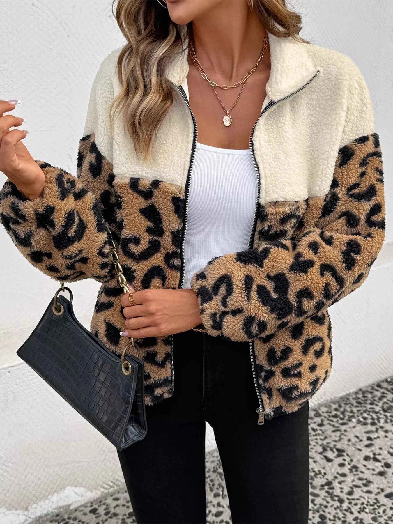 Leopard Zip Up Fleece Jacket Apricot 3ef299f16d854caab6343103d9c9dd52-Max-Origin