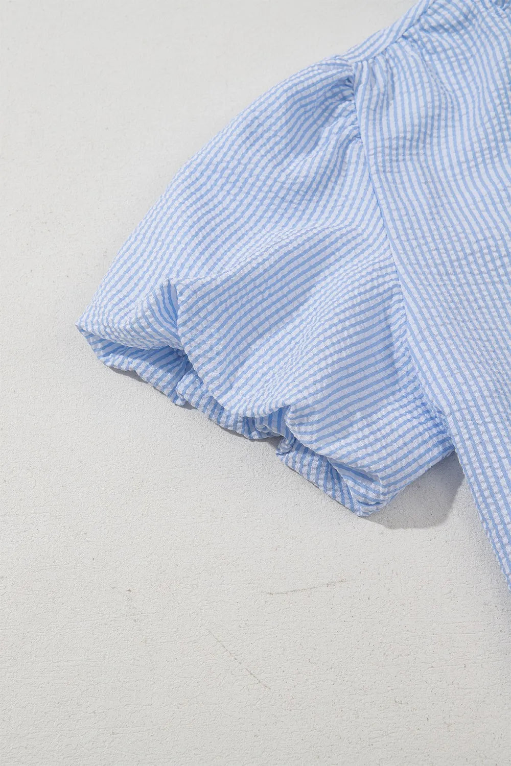 Striped Ruffle Short Bubble Sleeve Shirt