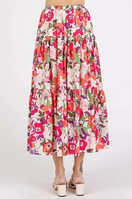 Mittoshop Flower Print Elastic Waist Tiered Skirt 3fb5e2db-890c-4cdb-b779-927f09af450c-Max