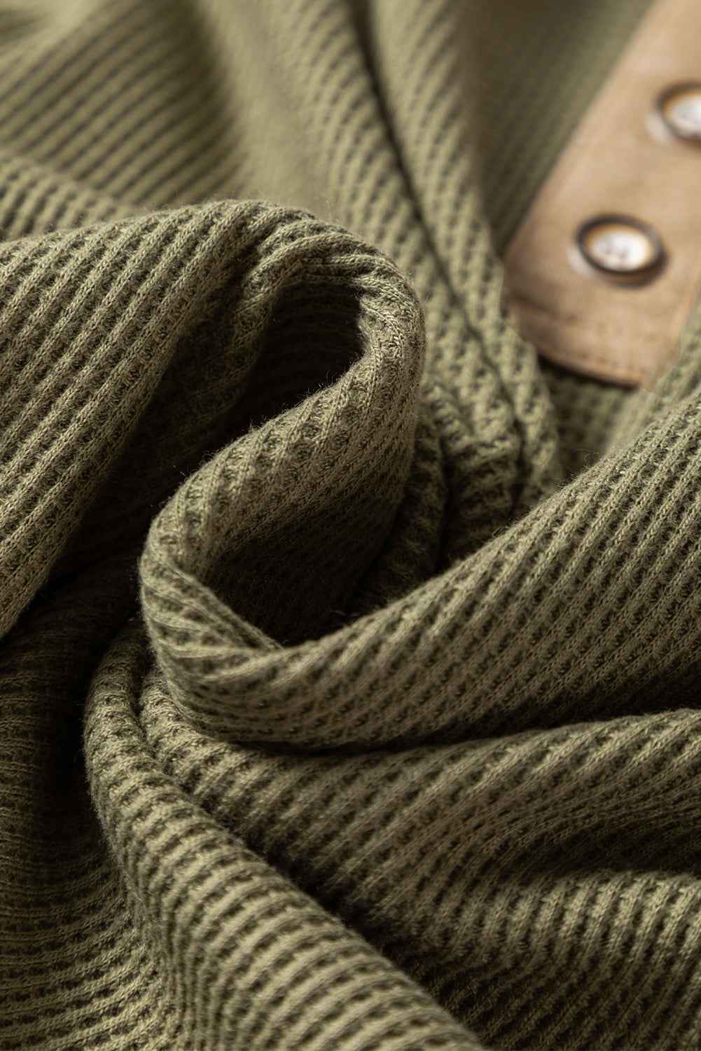 Vineyard Green Waffle Textured Patchwork Tunic Henley Top