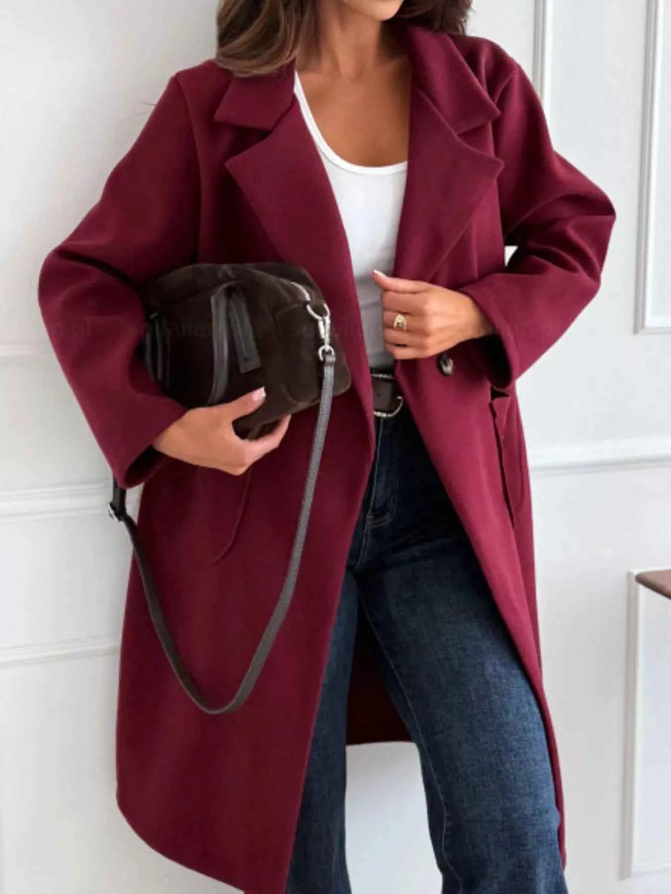 Long-Sleeve Single-Breasted Trench Coat Burgundy 407b9e93-93a7-480d-8b4b-759e6afd1c35-Max-Origin