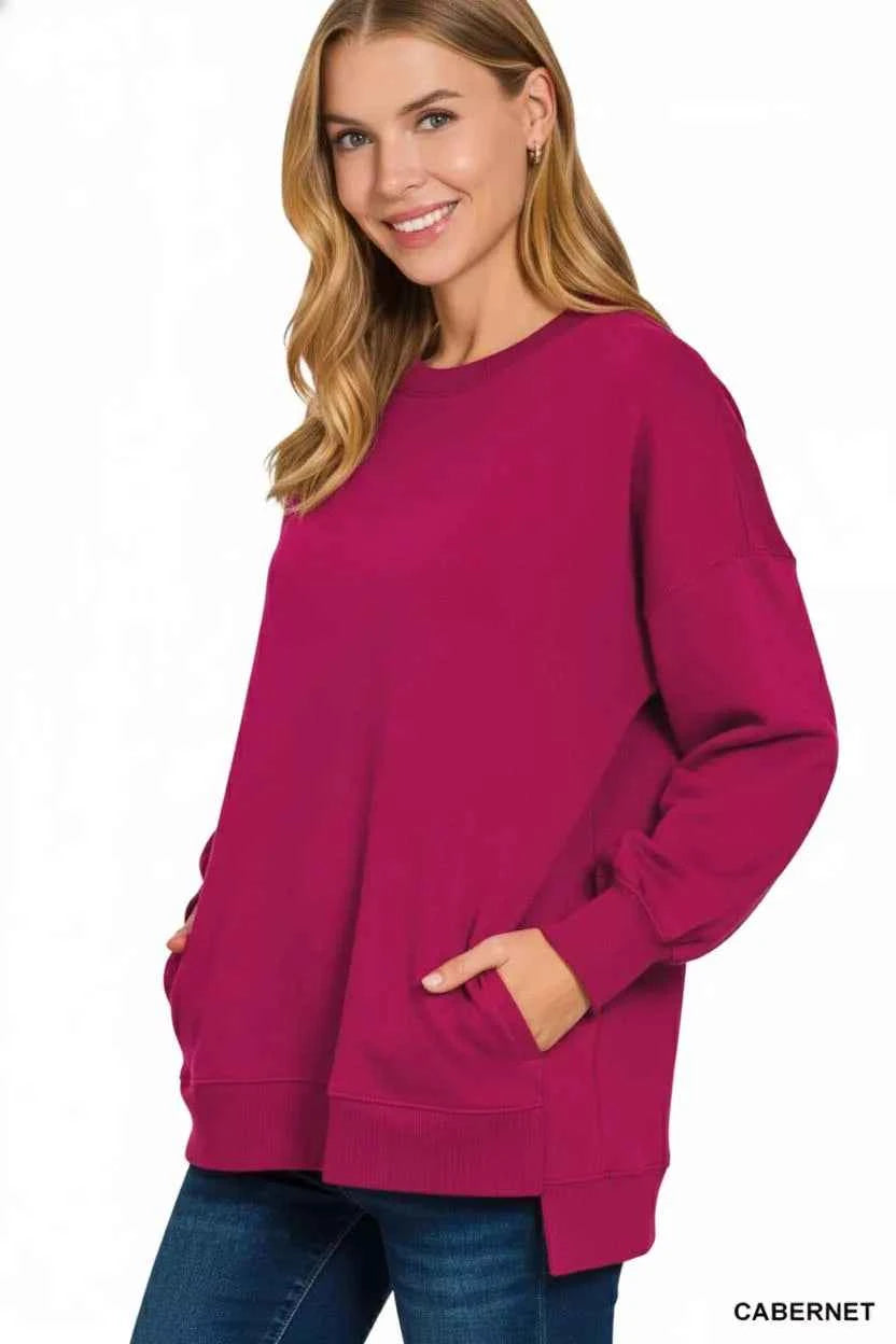 Zenana Fleece Hi-low Boyfriend Sweatshirts with Pockets