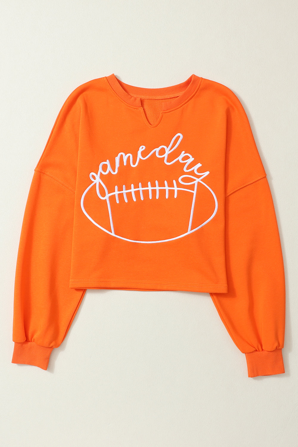 Orange Game Day Lettering Rugby Notched Neck Cropped Sweatshirt 42f138c1b64f490c