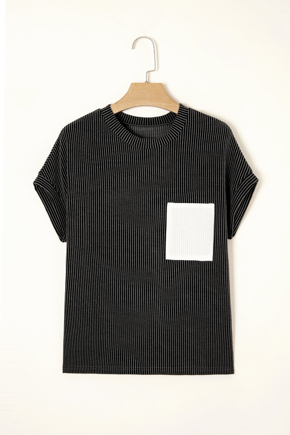 Pink Corded Colorblock Pocket Crew Neck T Shirt 44d1c12503d995d5