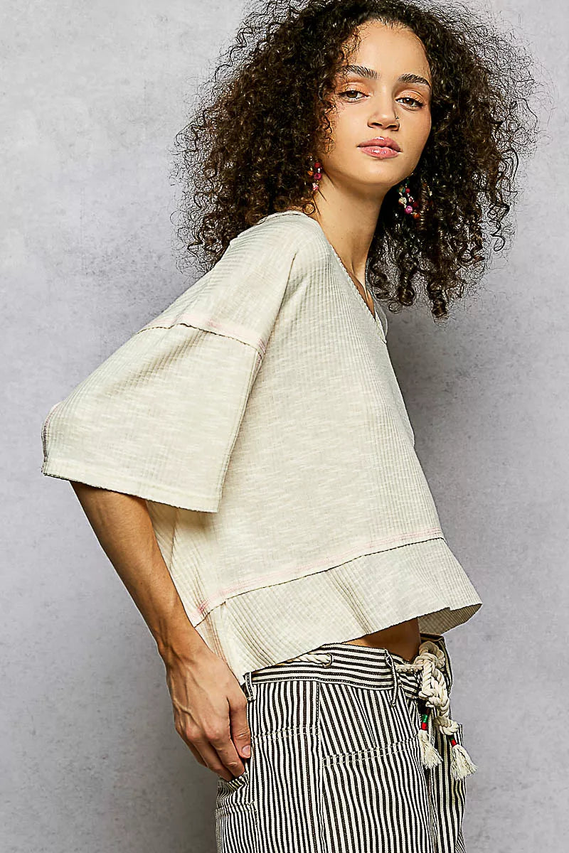 POL Short Sleeve Ccopped Rib T-Shirt with Contrast Stitch Detail 4558fc72-2c96-4543-b6fa-f362b3d953f8-Max-Origin