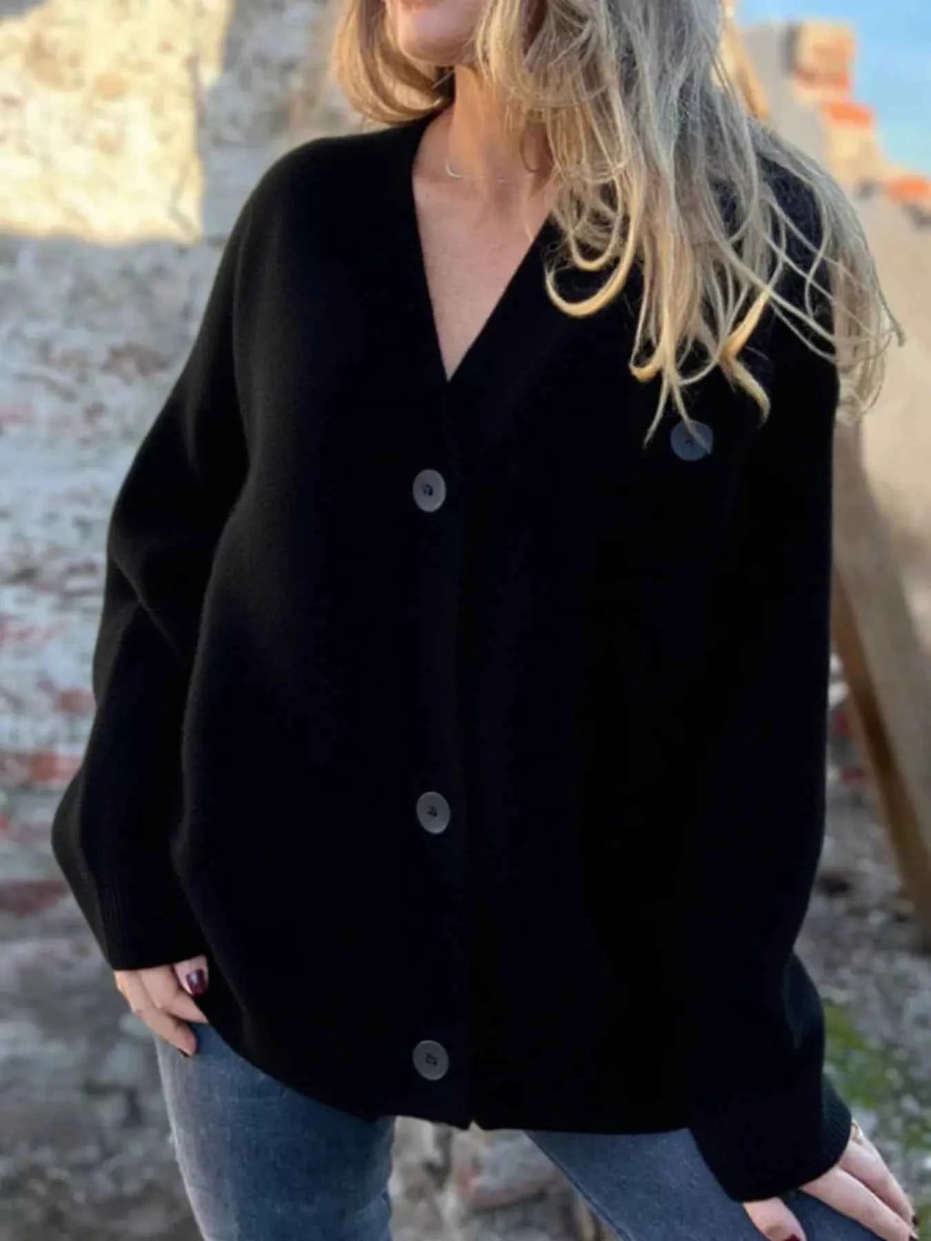 V-Neck Button-Up Oversized Sweater Cardigan Black 471cf28da613443f8aa06adc06d9399b-Max-Origin