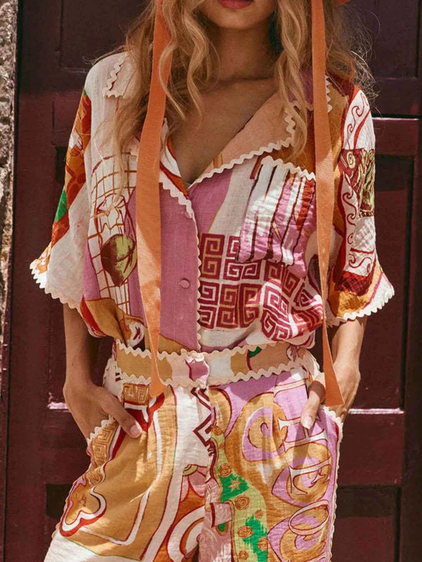 Printed Button Up Shirt and Shorts Set Multicolor 47422fb4-d7d6-45f4-8793-7f54684f073c-Max-Origin