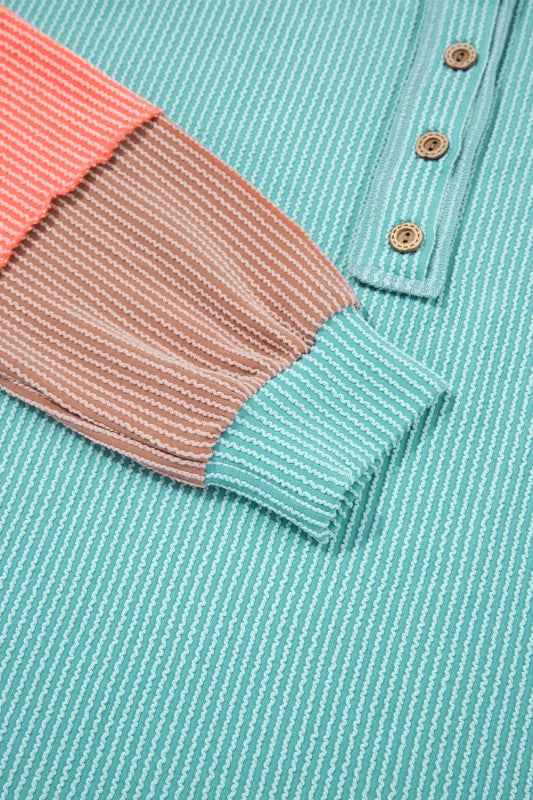 Colorblock Corded Knit Long Sleeve Henley Top 48d61c06-240c-4fcd-9b0b-d84018345763