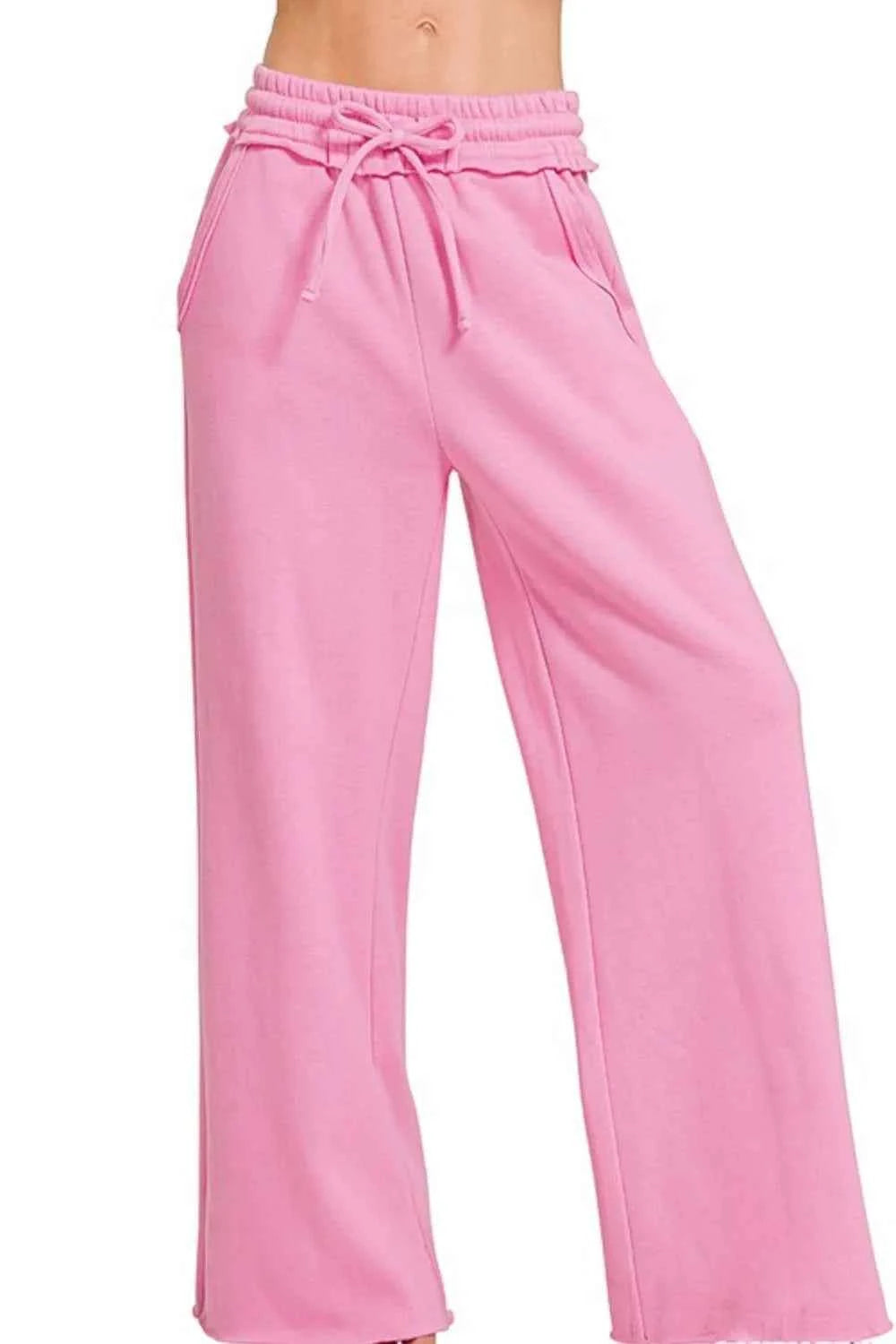 Zenana Fleece Exposed Seam Wide Leg Sweatpants CANDY PINK 4a12119a-c802-42bf-8938-bd92e31706c9-Max-Origin