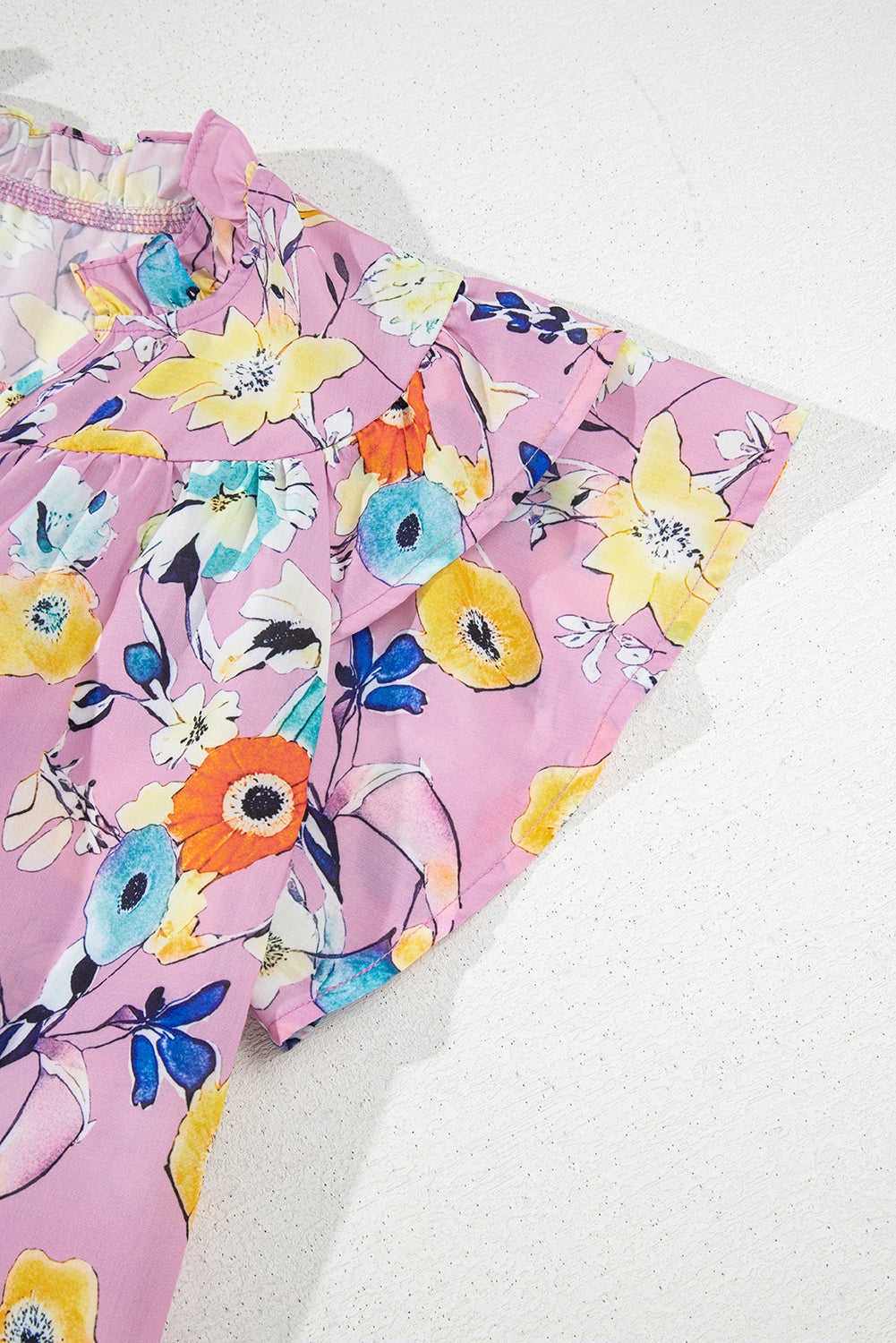 Pink Flutter Sleeve Frill V Neck Floral Top 4a85a97e95fdd224