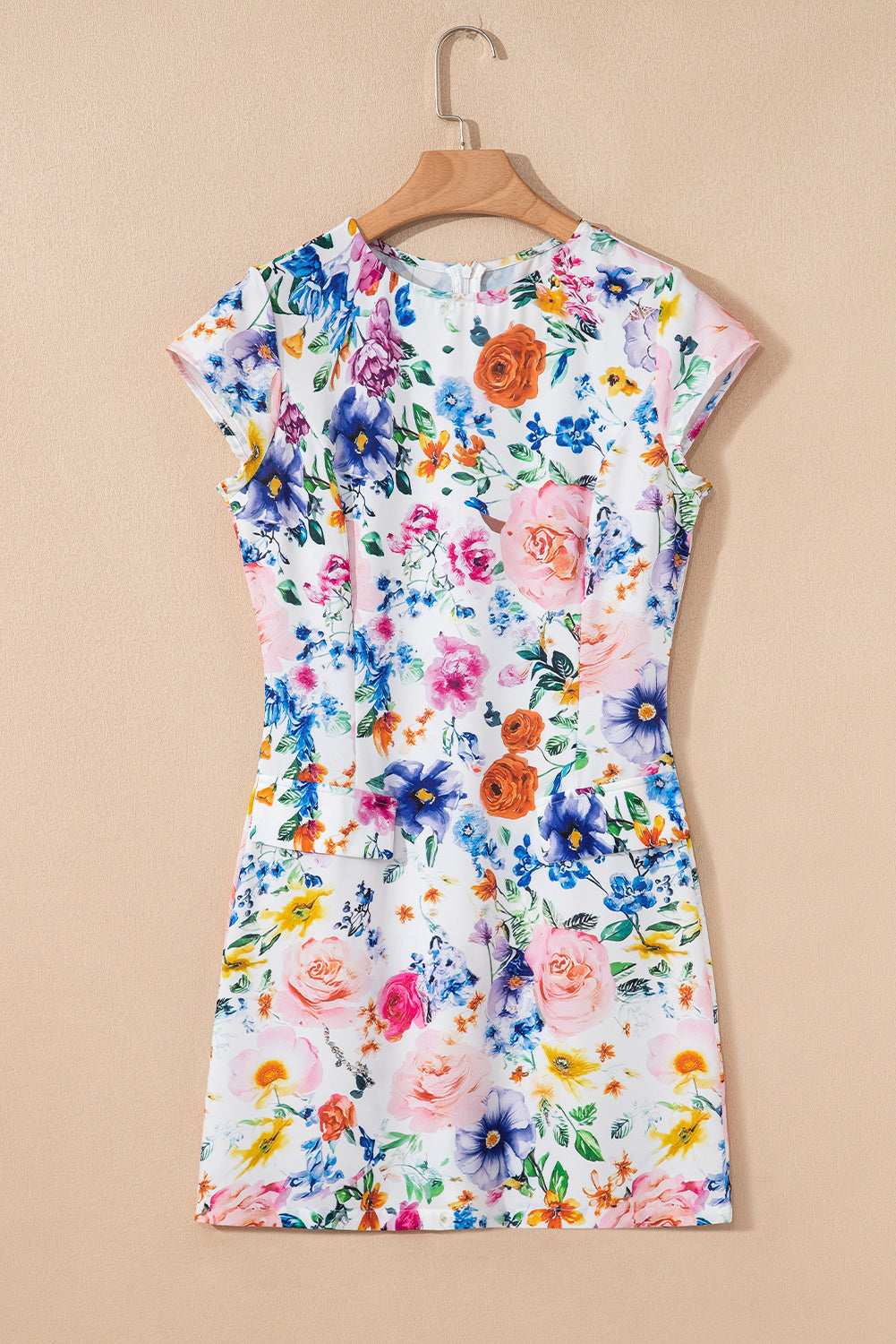 Sky Blue Vibrant Floral Print Cap Sleeve Mini Dress 4a8c0b8a130553a4-_4