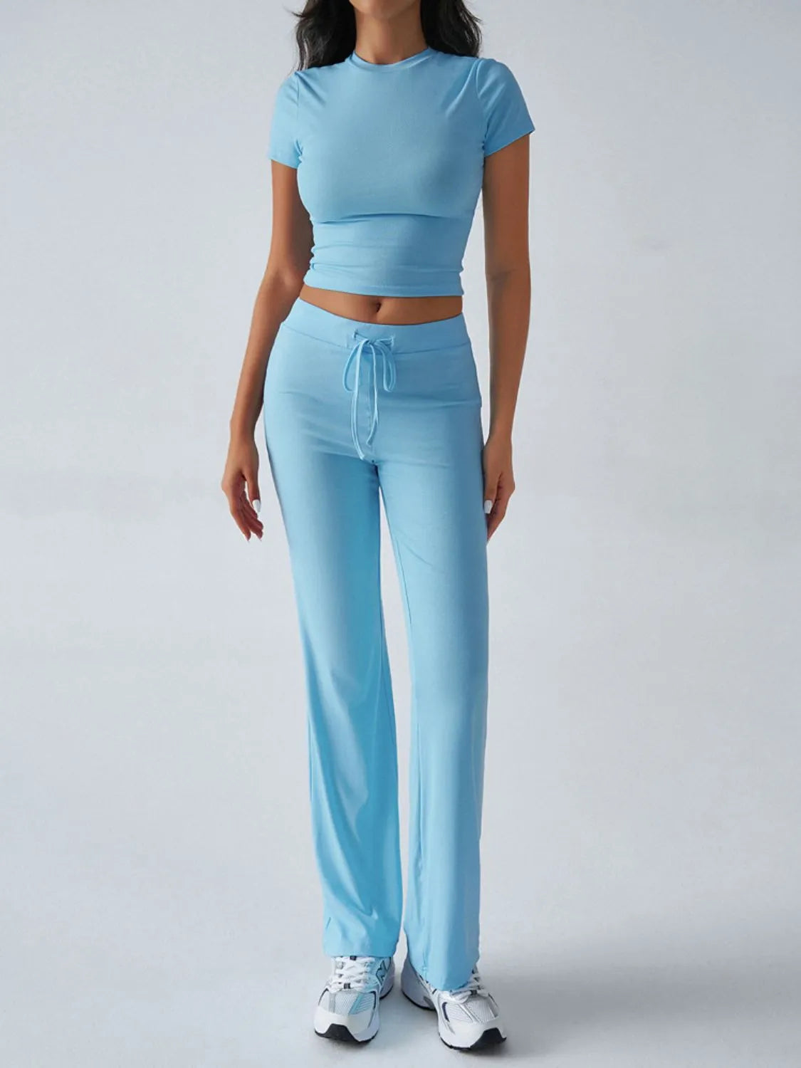 Round Neck Short Sleeve Top and Pants Set Pastel Blue 4d7e4838-612d-4050-b9a4-522b018130f2-Max-Origin