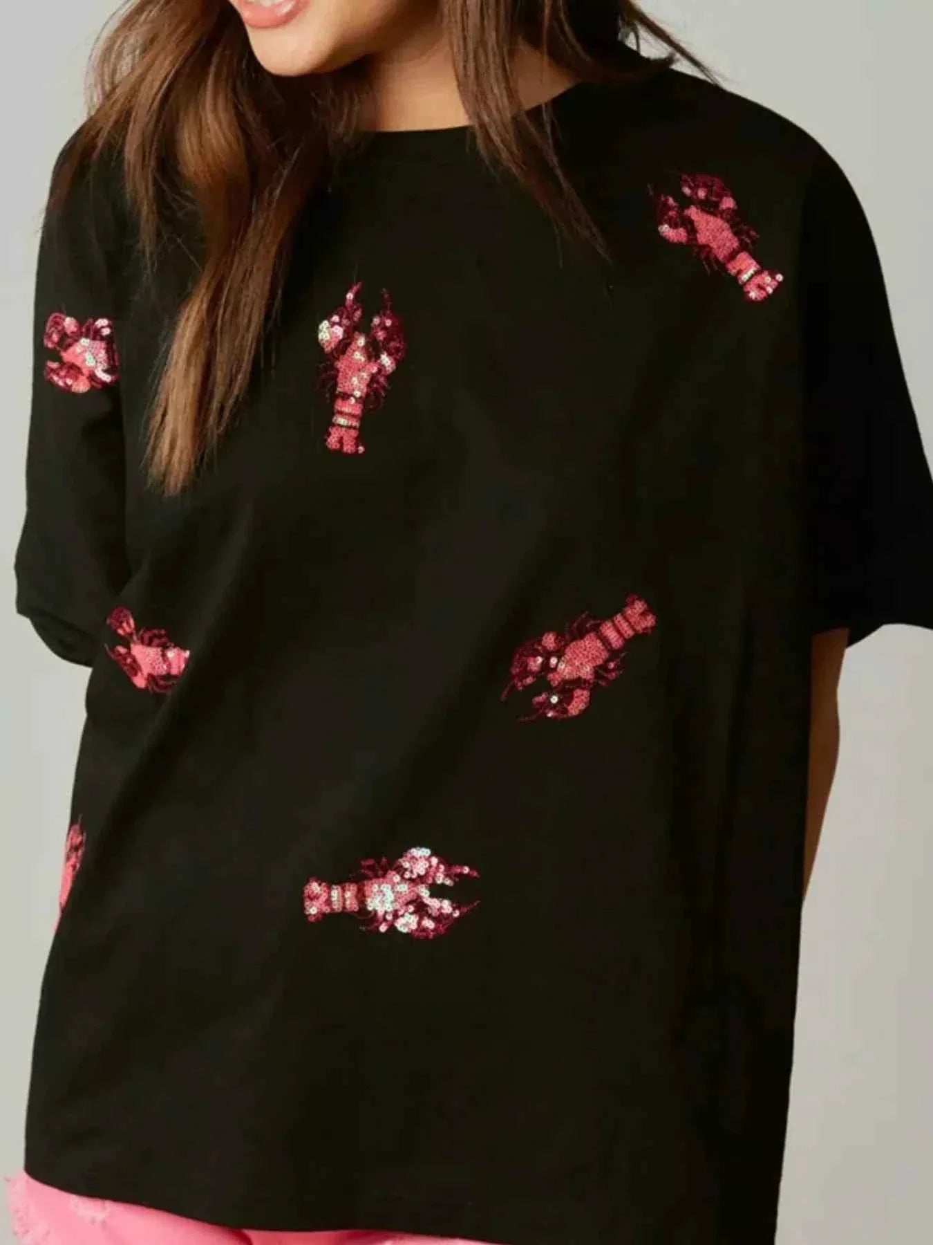 Sequin Lobster Round Neck T-Shirt Black 4deaf56d-04dd-4306-9cb6-b4b248c94696-Max-Origin