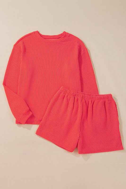 Corded Knit Long Sleeve Top and Shorts Set Phalaenopsis XL 4e476b8e-9ac8-455d-83e0-d5feaac790d2