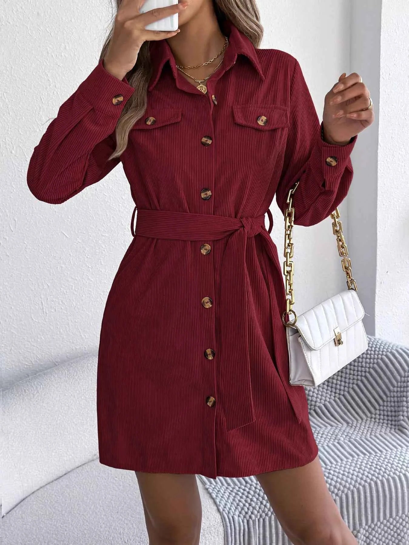 Button-Front Corduroy Shirt Dress 4e809d2a597c46569ee81474bb7e6be0-Max-Origin