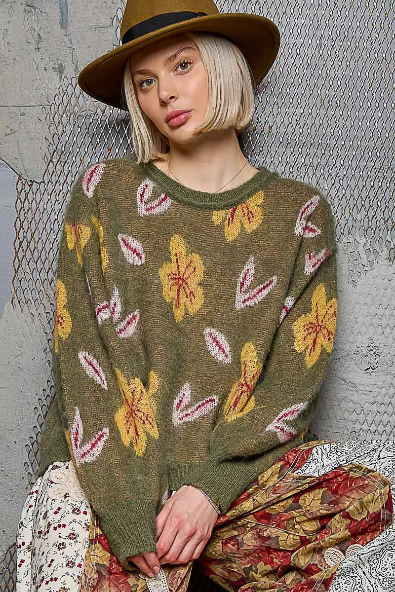 POL Floral Pattern Round Neck Balloon Sleeve Sweater 4ece50a8-c582-4743-9ea0-492b2908903f-Max-Origin