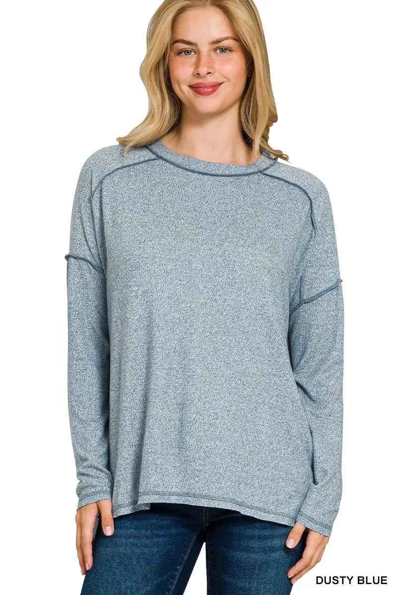 Zenana Full Size Melange Hacci Exposed Seam Hi-low Tee Plus Size DUSTY BLUE 5077d93a52a348e58a7b73e416a747ab-Max-Origin