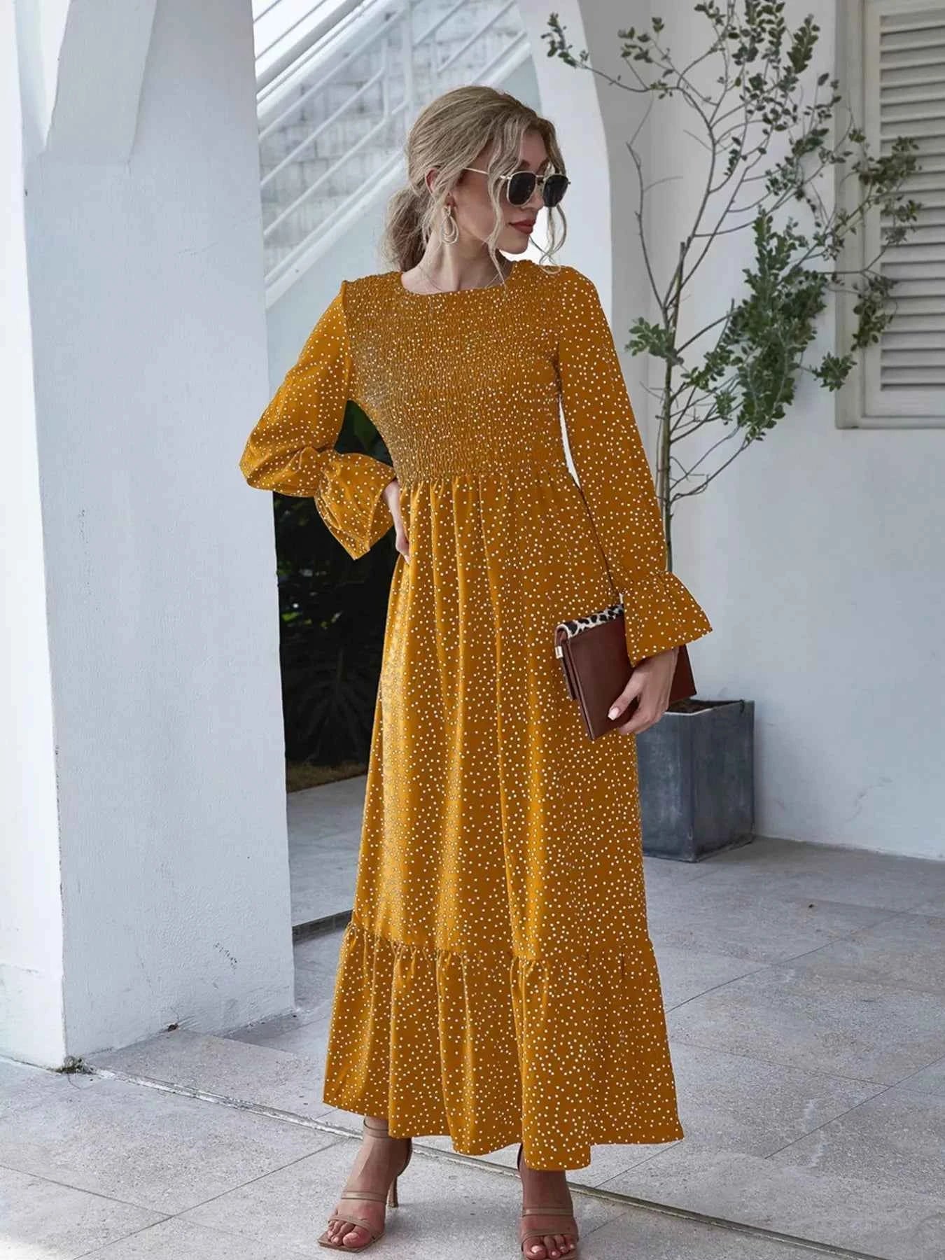 Ruffled Hem Flounce Sleeve Dress Tangerine 512406e9-4285-43fe-bc0b-ee07543240c3-Max-Origin