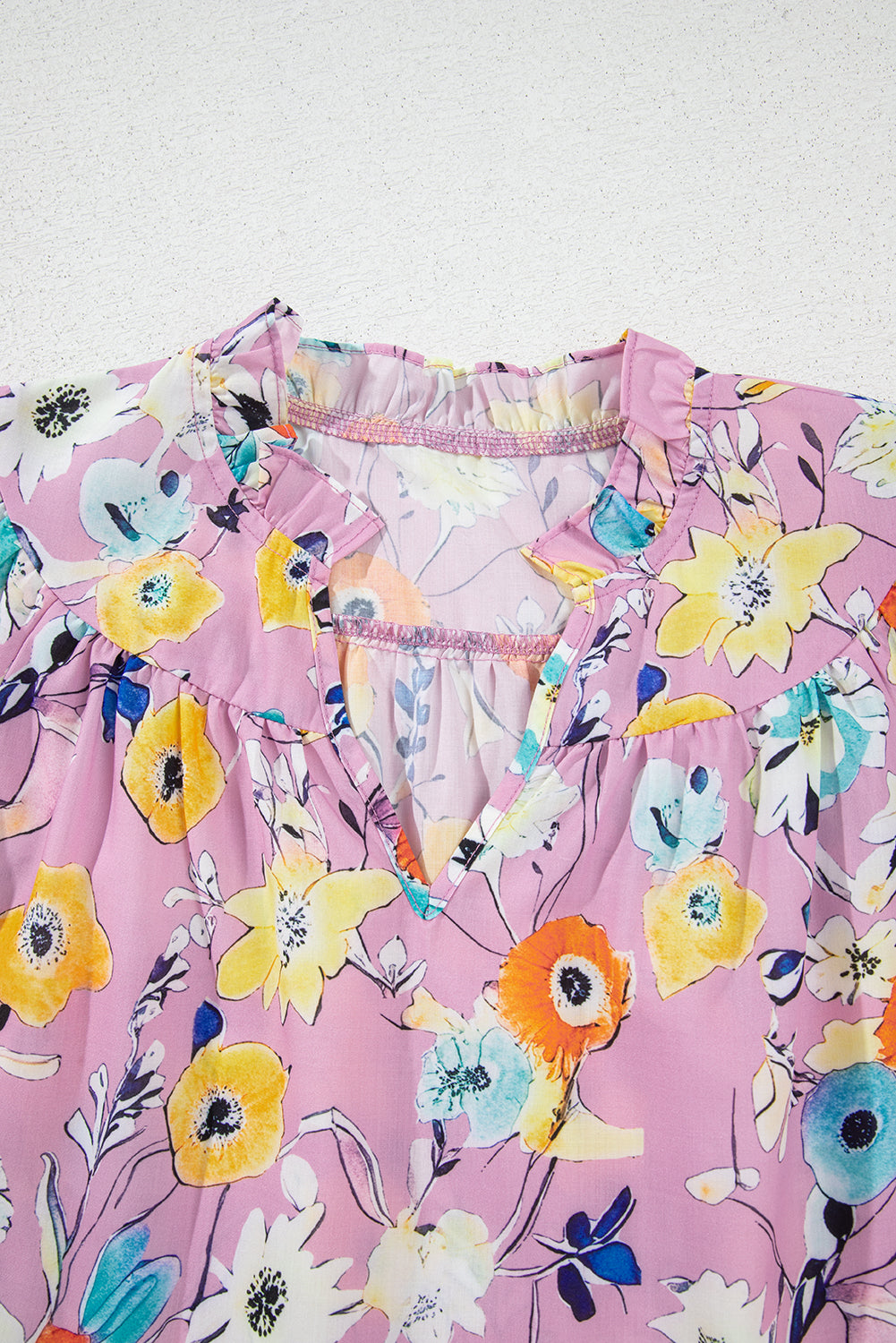 Pink Flutter Sleeve Frill V Neck Floral Top 5396f60553482974