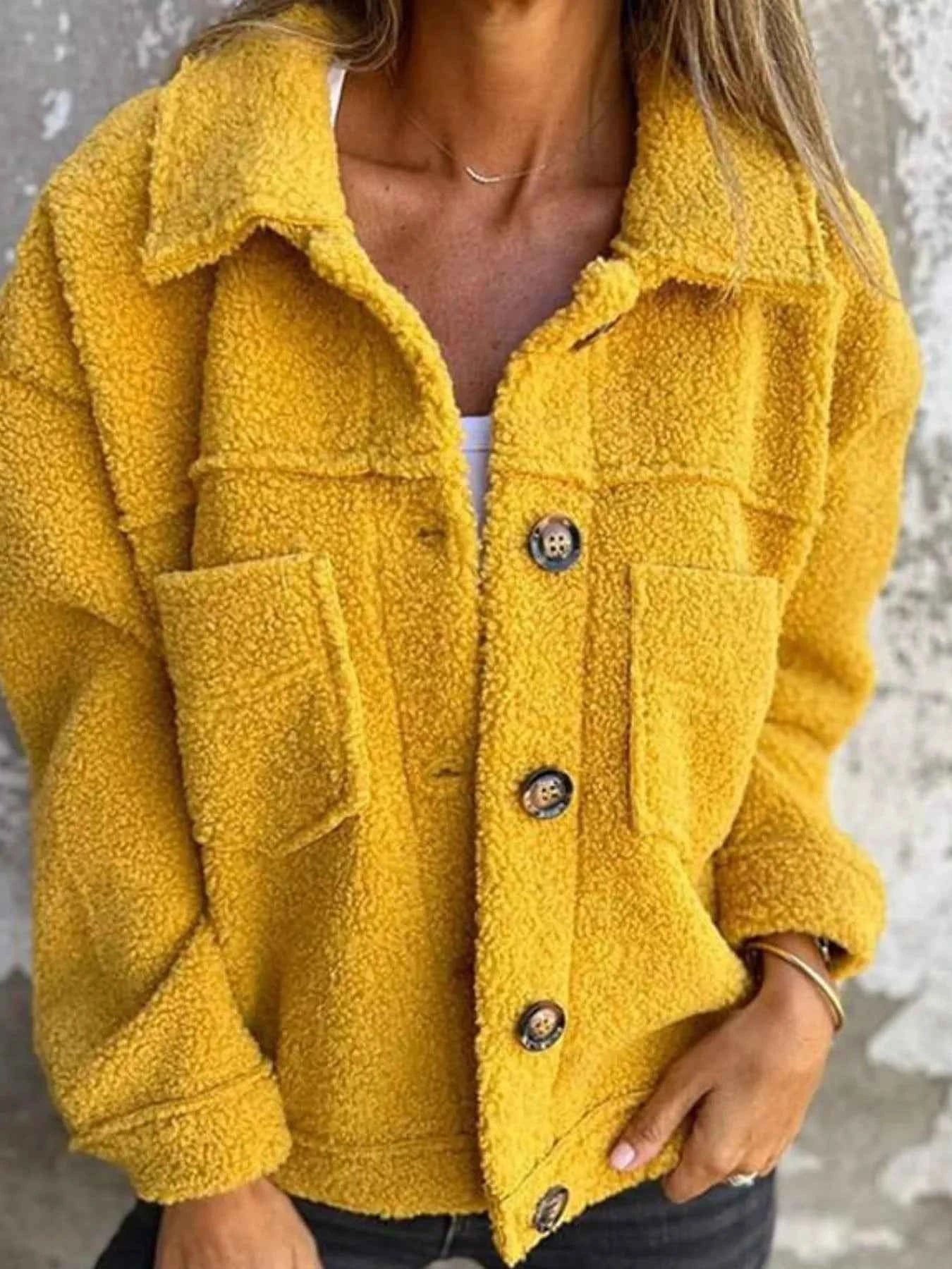 Full Size Single-Breasted Sherpa Shacket Plus Size Yellow 546db321-09b2-4366-845a-9705df2a96cd-Max-Origin