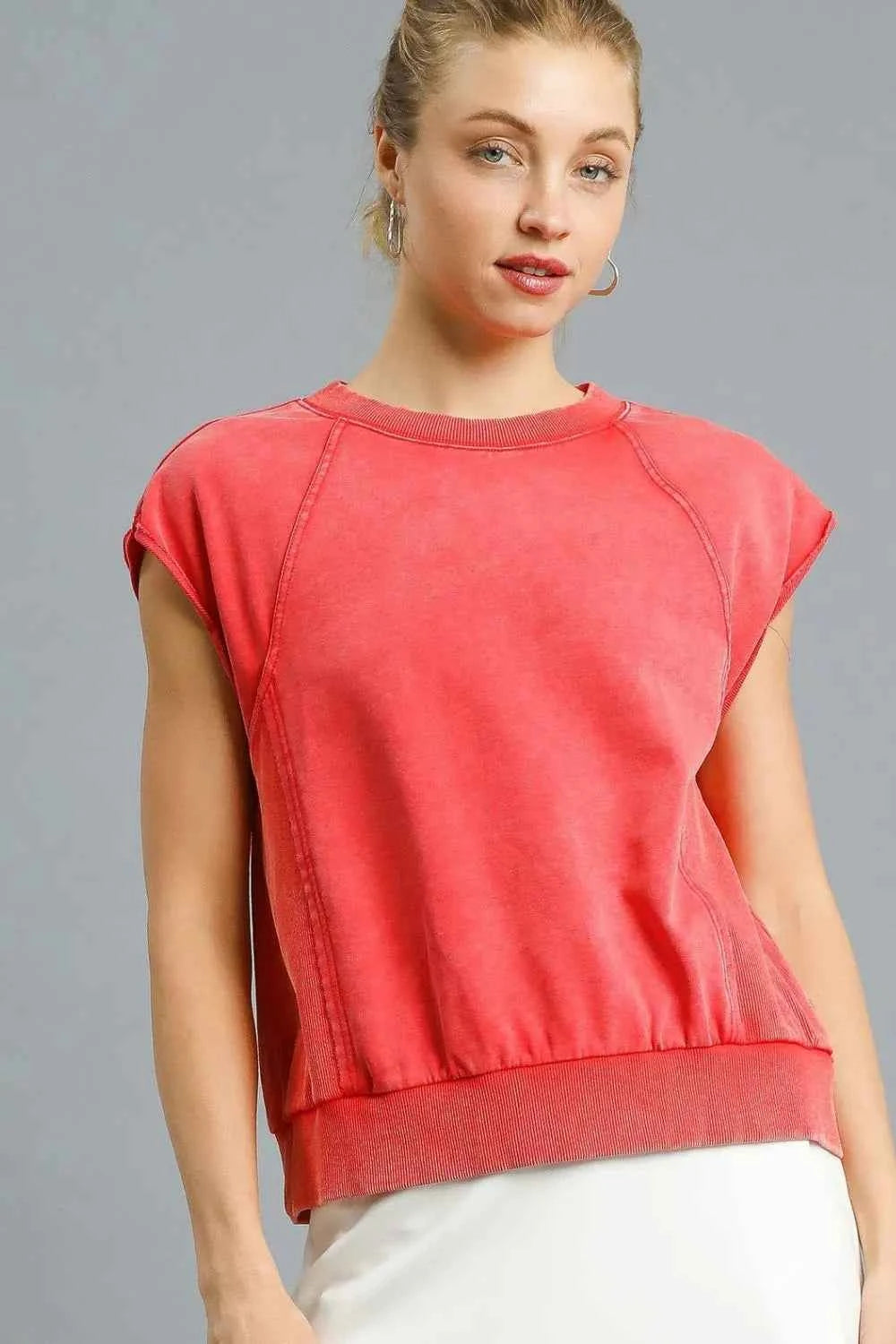 Umgee Round Neck Cap Sleeve Sweatshirt Red 54c0f414-247a-41d5-8719-a76fcb576d27-Max-Origin