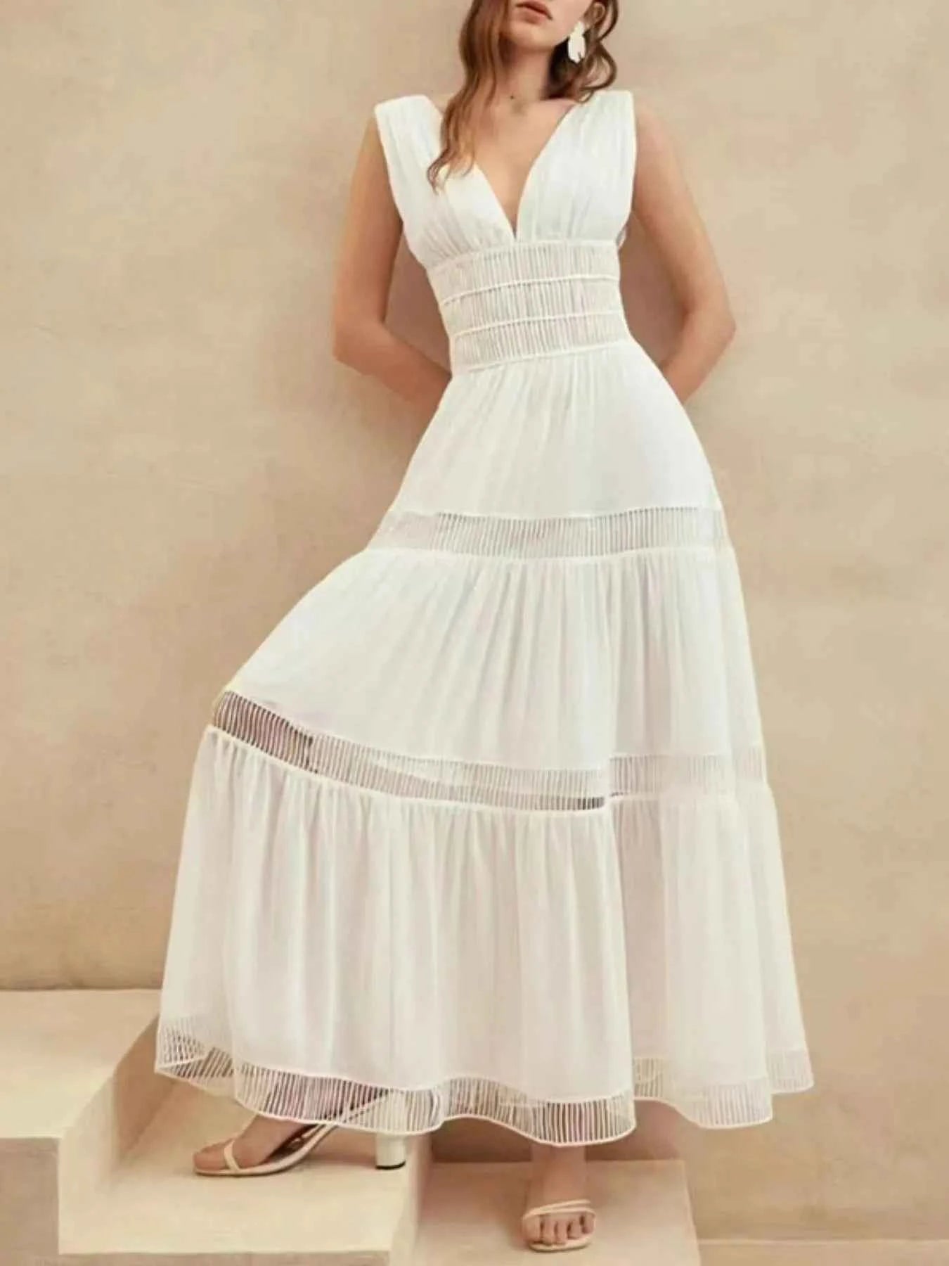 Tiered V-Neck Sleeveless Maxi Dress White 55ea750a-a81c-45fc-8ef5-2f13c7d4ad7c-Max-Origin