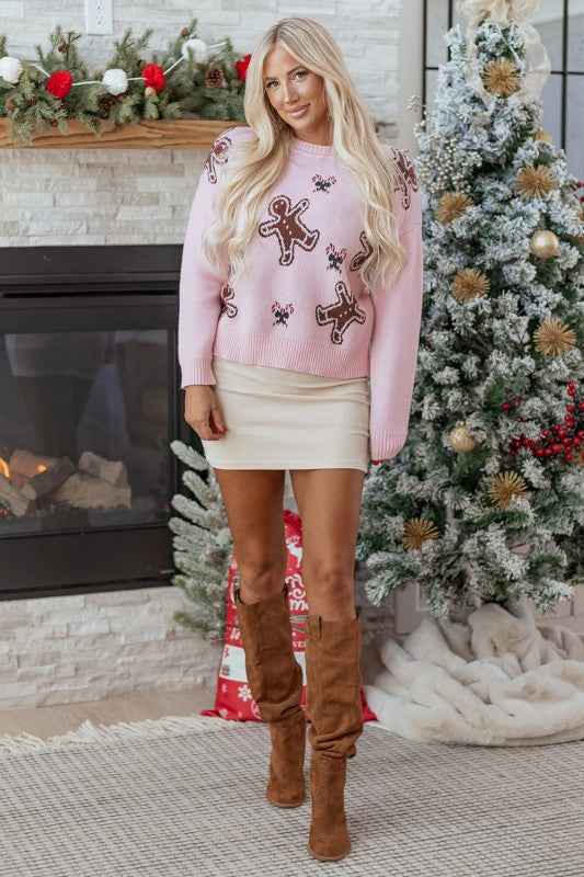 Christmas Ginger Bread Man Round Neck Sweater 5600dc3d-8b14-42cb-8a56-fbe5e99c2e71