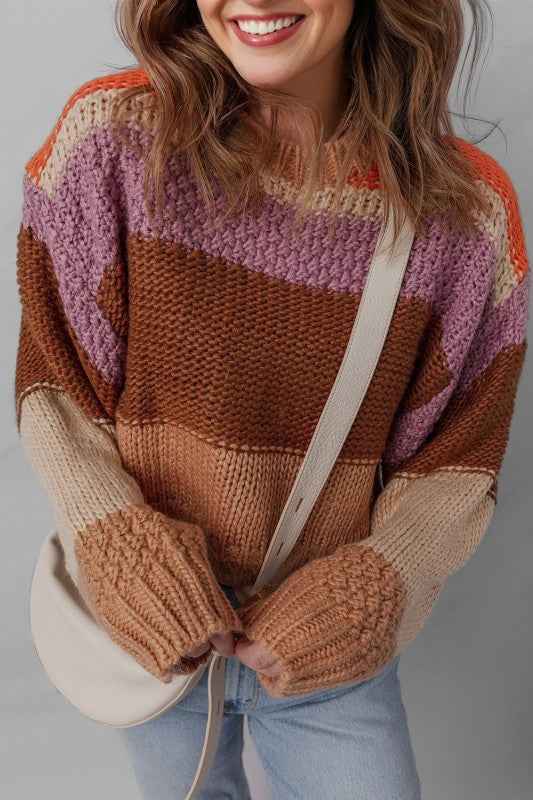 Colorblock Drop Shoulder Cropped Sweater 585080ef-432d-4a17-846a-1514b2dfe83d