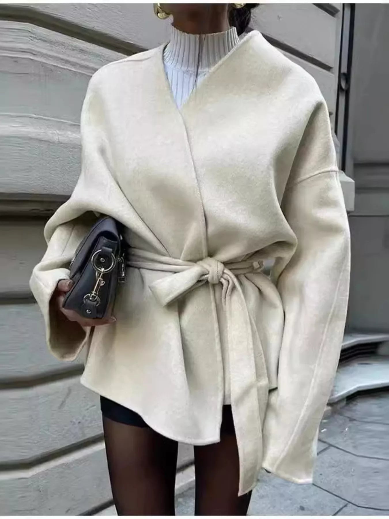 Surplice Tie Waist Dropped Shoulder Outerwear Beige 58b82b892fad4f06b0b9321fb3498c80-Max-Origin