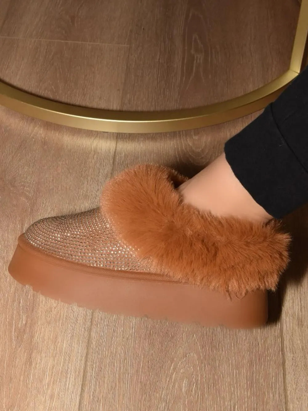 WILD DIVA Embellished Faux Fur Platform Booties Chestnut 5a01954f-6b69-4291-9559-e85d34772761-Max