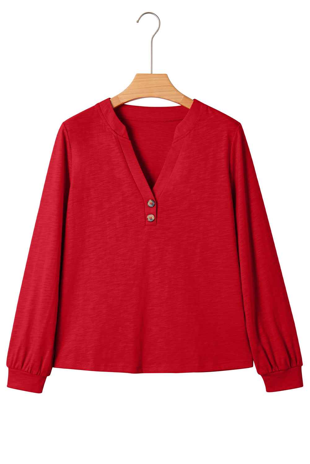 Racing Red Casual Button V Neck Long Sleeve Top 5a880dc39674af4a
