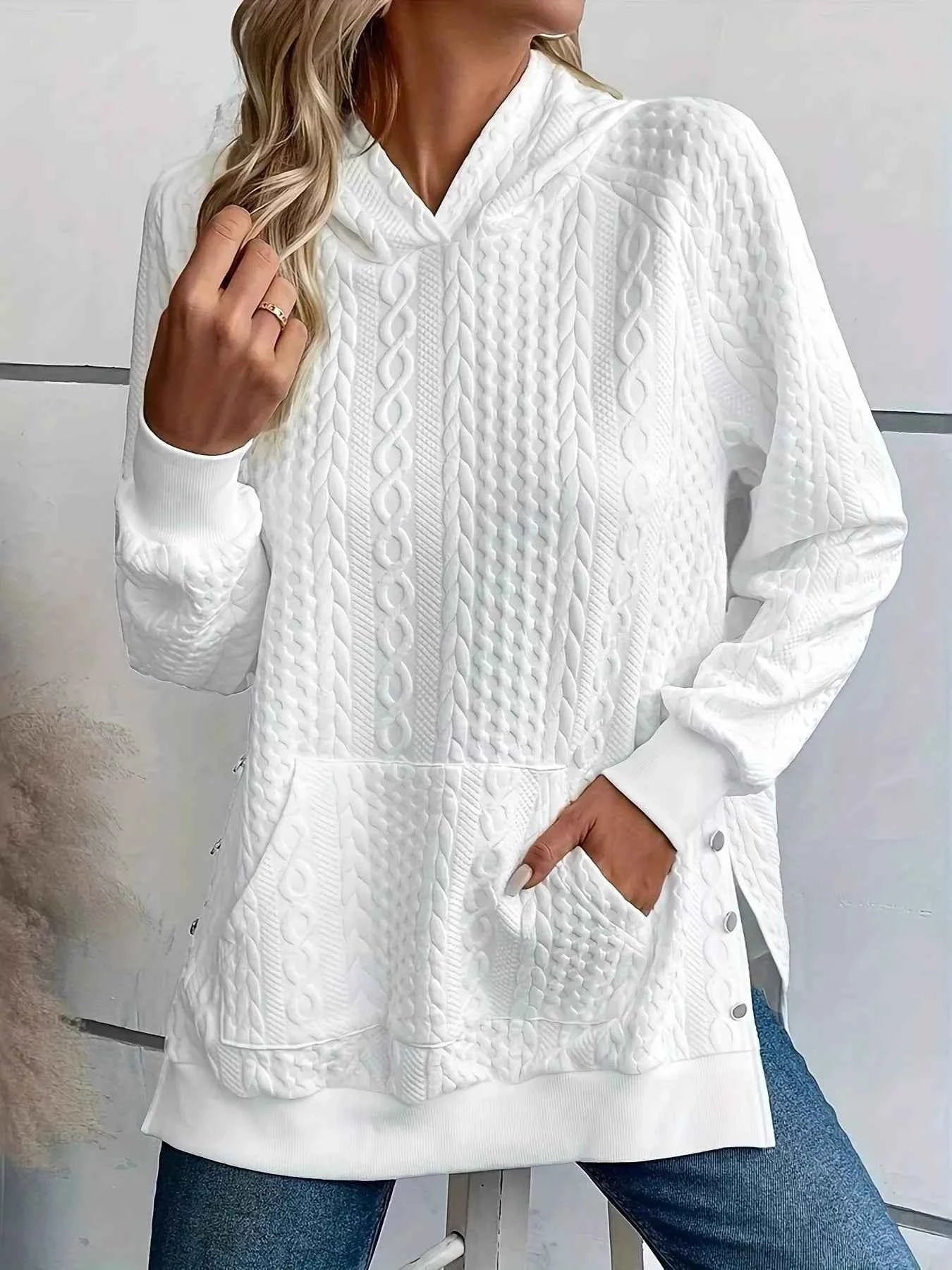 Cable Texture Hoodie with Side Button White 5b2381e2e72943b49d5397a746fa5f64-Max-Origin