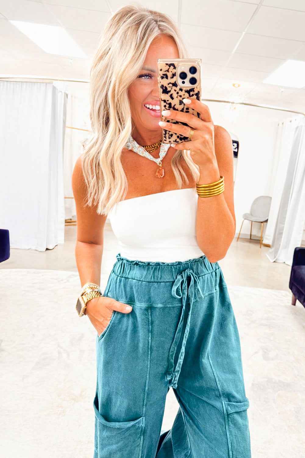 Medium Grey Mineral Wash Knot High Waist Raw Hem Pants 5ba0abb9439670e3