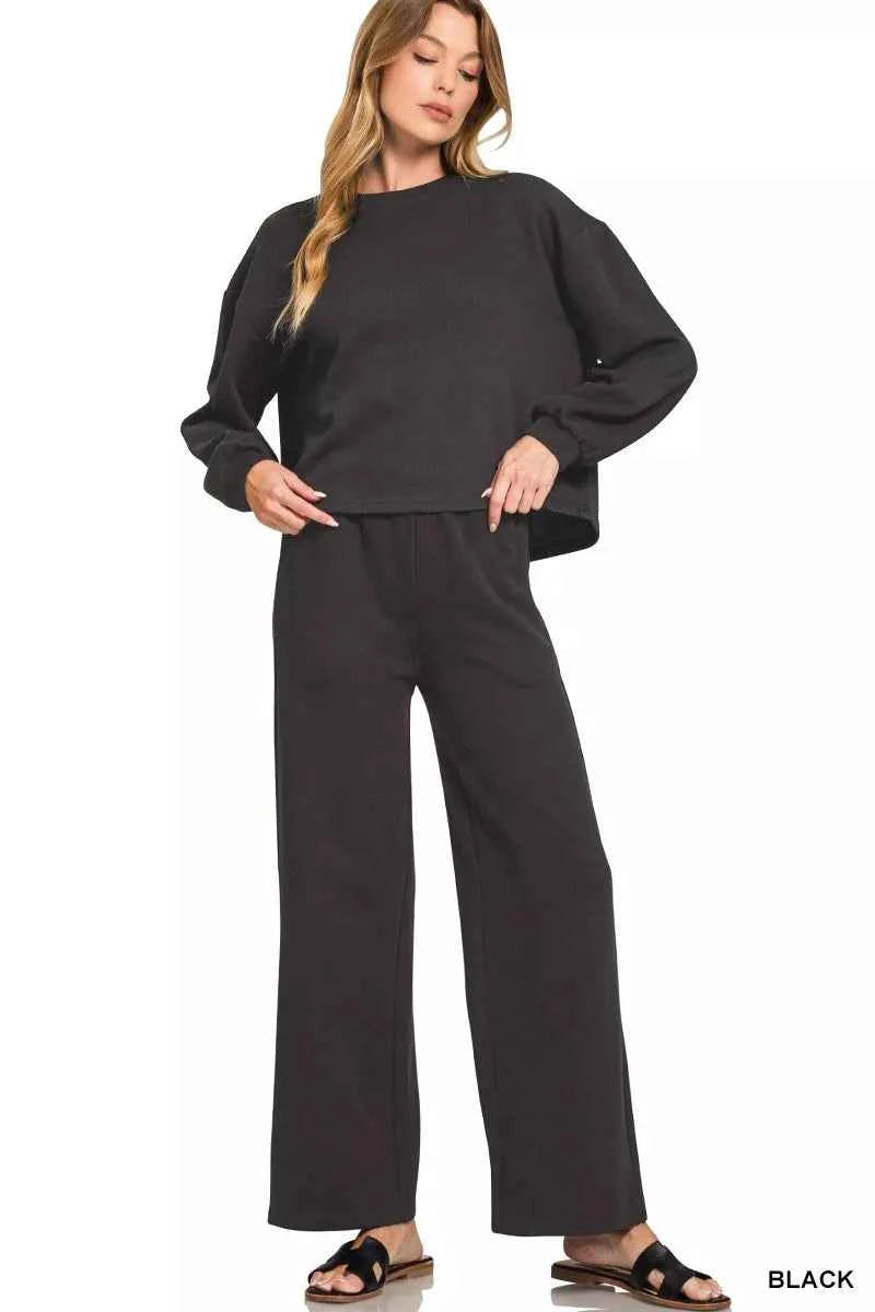 Zenana French Rib Pullover and Pants Set BLACK 5cd771878894408eab2eac511c44a414-Max-Origin