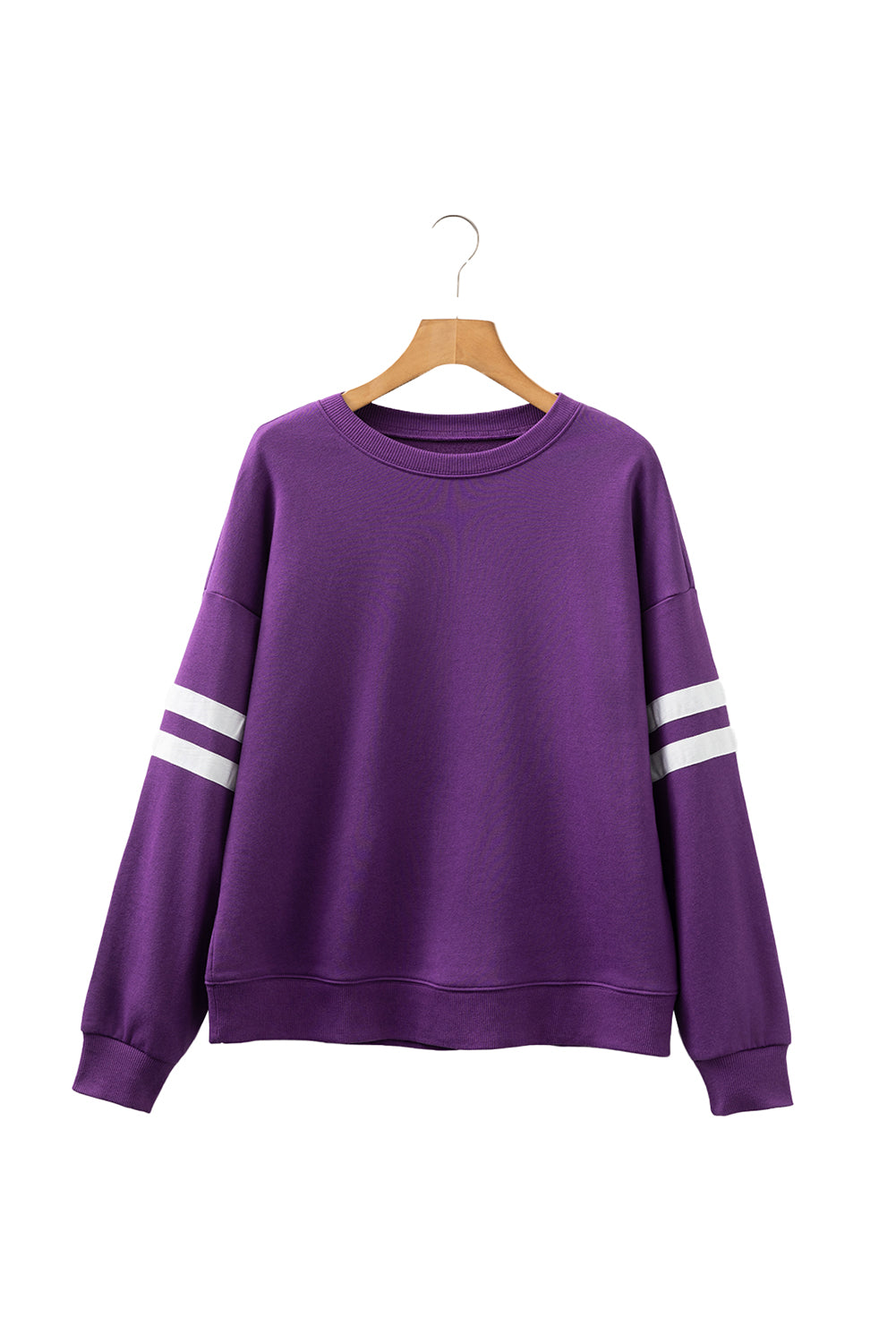 White Preppy Striped Sleeve Loose Sweatshirt Tillandsia Purple 65%Polyester+35%Cotton 5d656f0dbc92cf5b