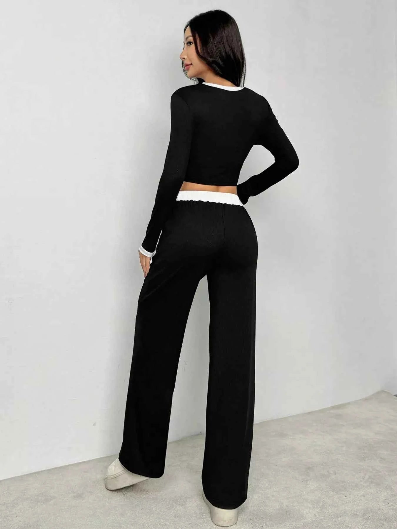Contrast Trim Crop Top and Wide Leg Pants Set 5ea50d71-fbd2-4929-817c-23cadd34bc23-Max-Origin