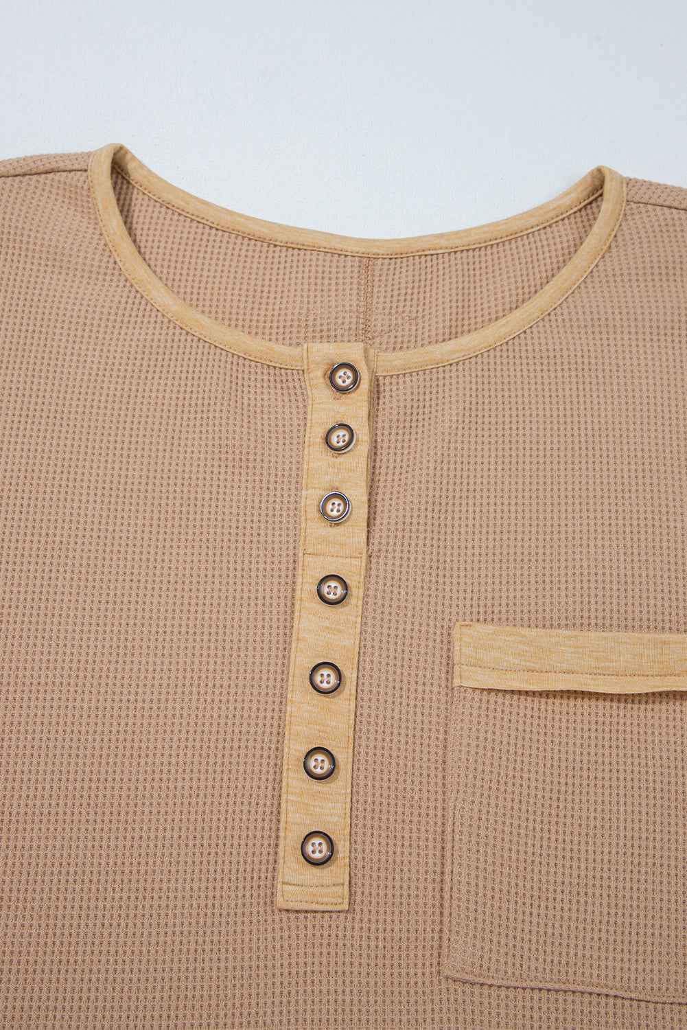 Vineyard Green Waffle Textured Patchwork Tunic Henley Top