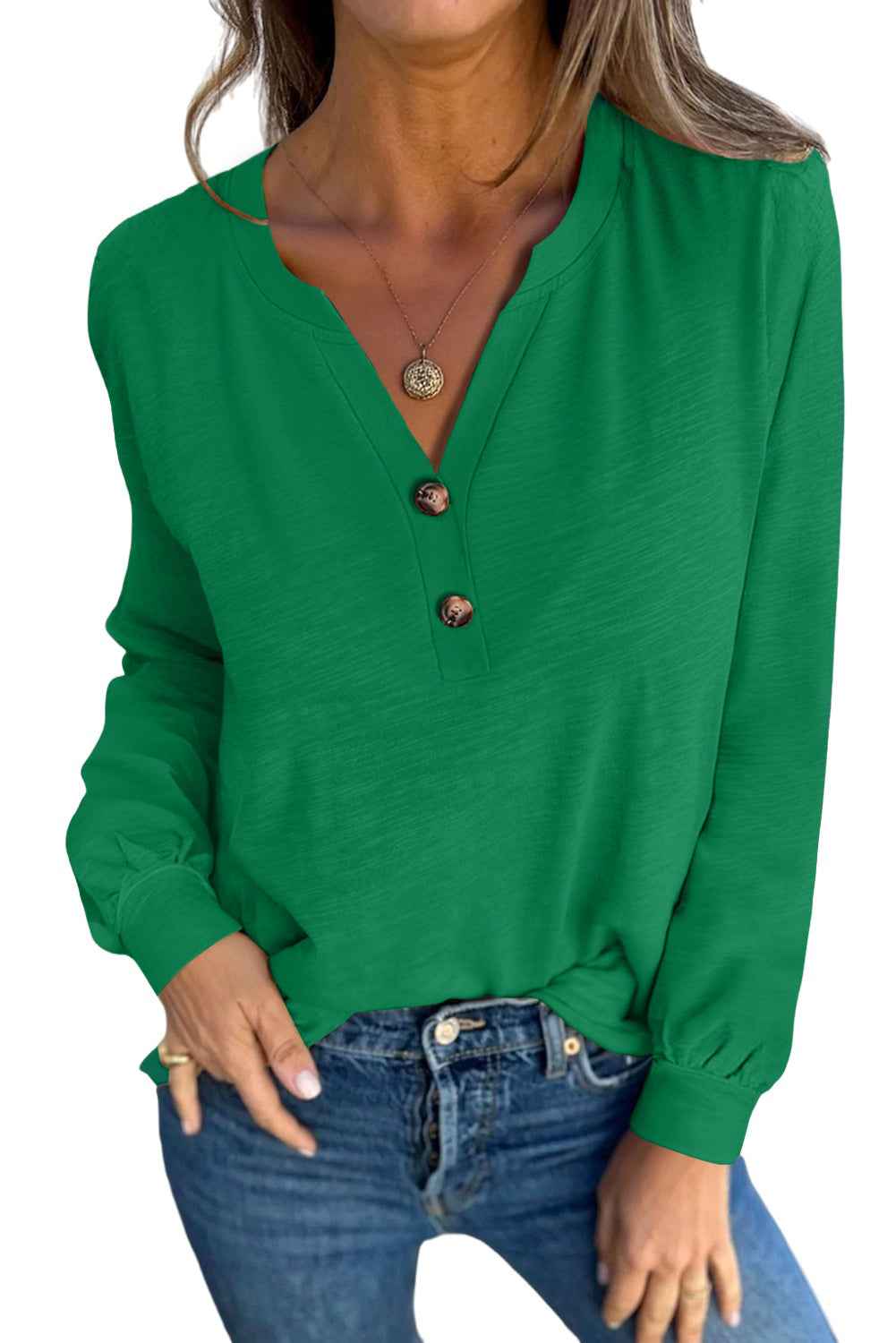 Racing Red Casual Button V Neck Long Sleeve Top 5f253b009d8e172a