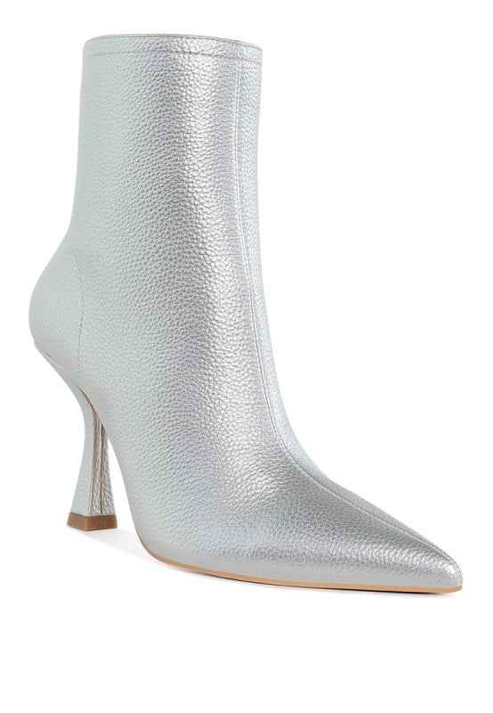 Tentia Metallic Pleather Spool Heel Boots Silver 5f487592-6e40-4f88-b588-cbb5811bdef8
