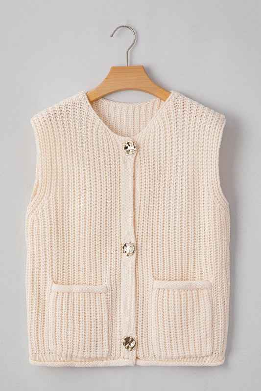 Solid Textured Buttoned Oversized Sweater Vest 5f8d97fb-49f0-42c9-b590-ca3edbe61fd8
