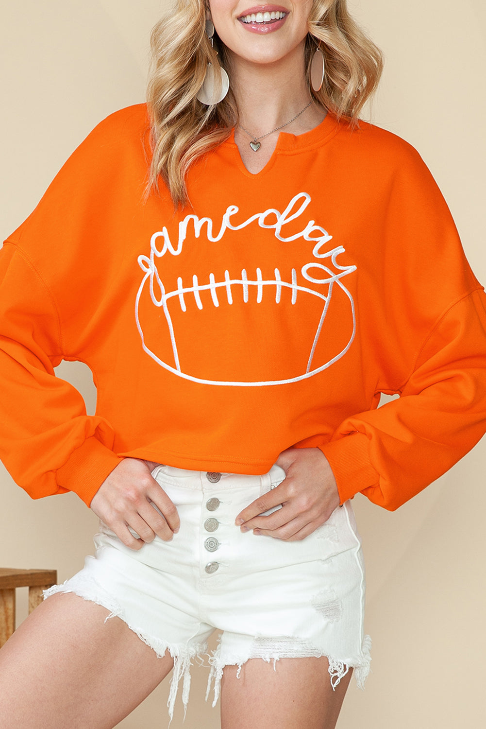 Orange Game Day Lettering Rugby Notched Neck Cropped Sweatshirt 5f9c3d622d411c8b