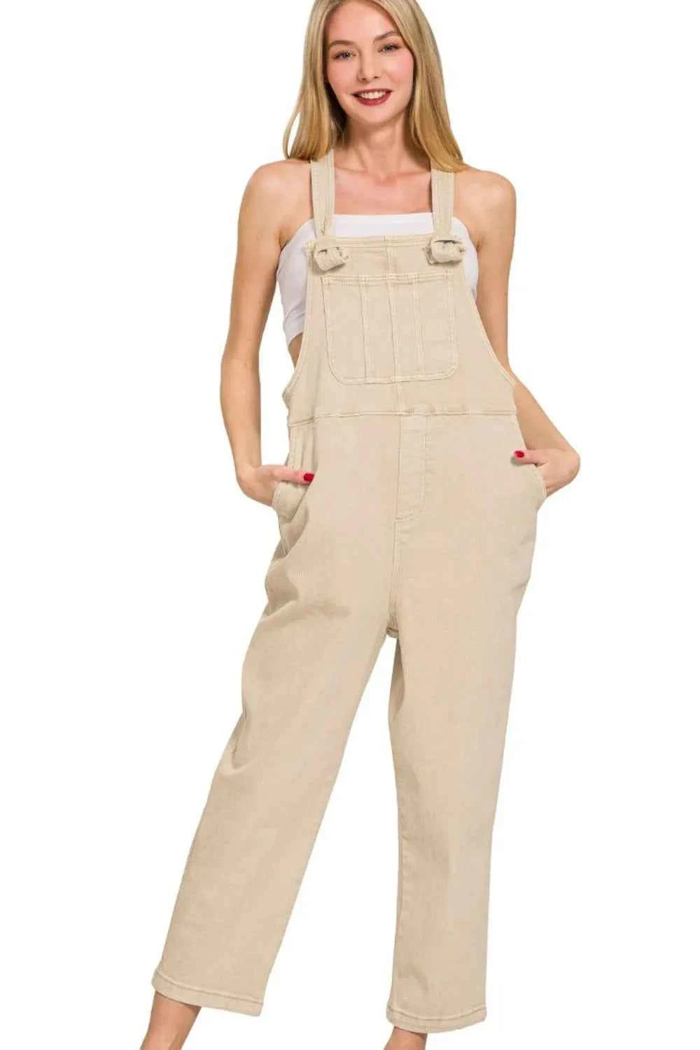 Zenana Washed Knot Strap Relaxed Fit Overalls SAND BEIGE 60afbc6a-88bb-41ba-8250-2cbe02bb51ff-Max-Origin
