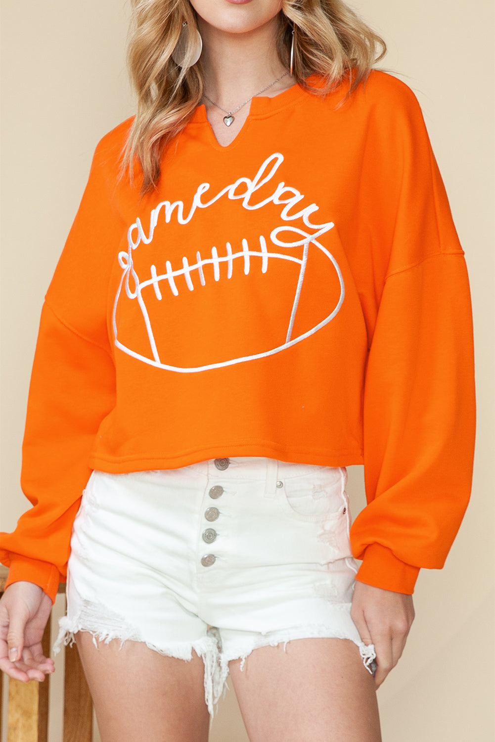 Orange Game Day Lettering Rugby Notched Neck Cropped Sweatshirt 619e990ba97a764a