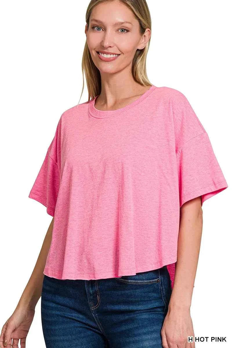 Zenana Cotton Round Neck Short Sleeve T-Shirt H HOT PINK 63264b590c924a87ba7562c01a98187d-Max-Origin