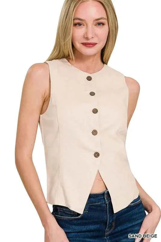 Zenana Linen Button Down Vest SAND BEIGE 6365926bd7574fcabafdd1978eb167ac-Max-Origin