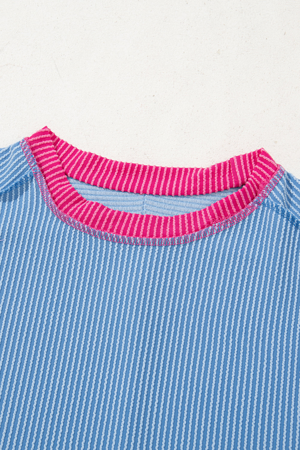 Rose Red Textured Colorblock Round Neck T Shirt 659c5ac281db7b95