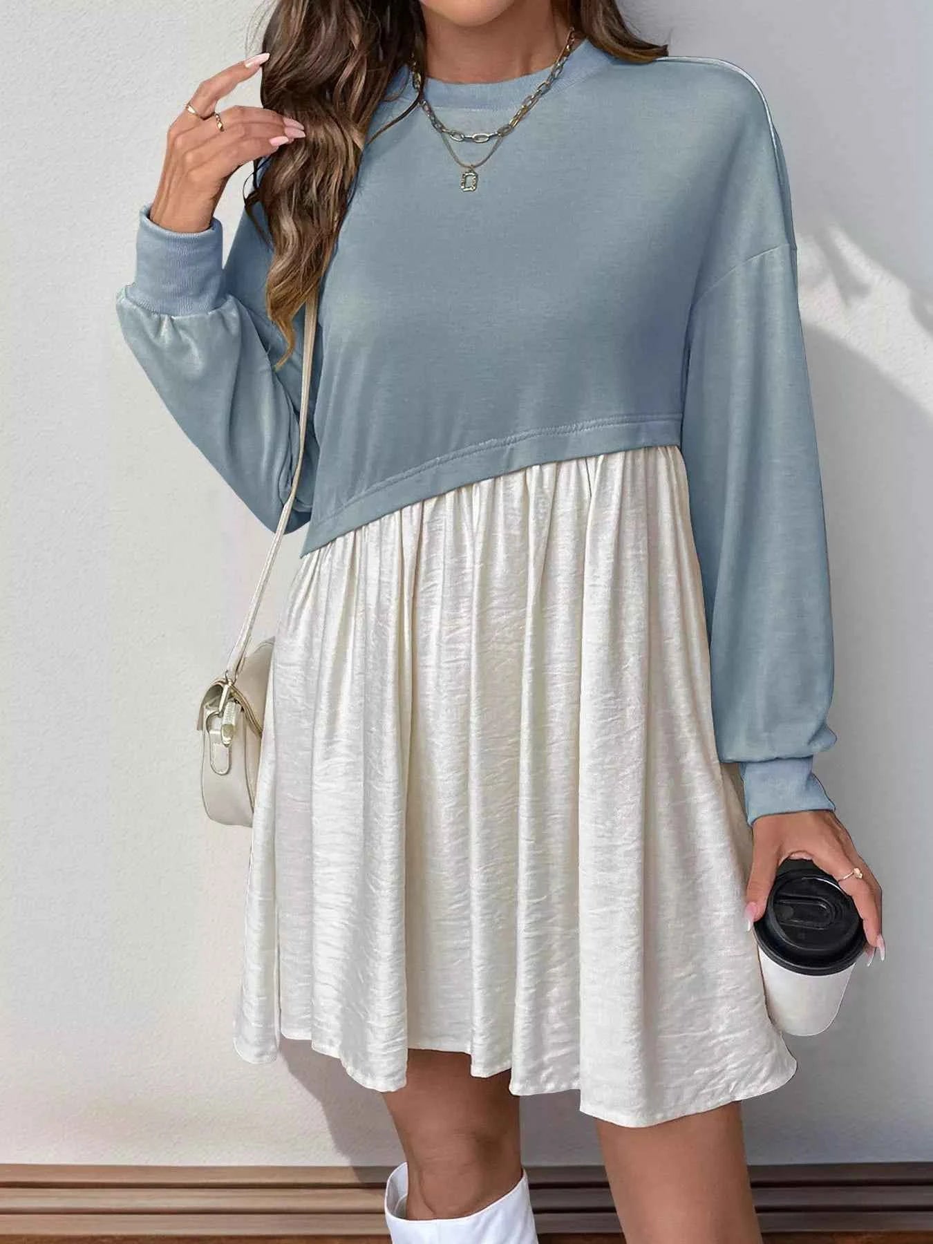 Two-Tone Dropped Shoulder Dress Light Blue 6683fdb2-09b5-455a-8323-2f07fa68ce42-Max-Origin
