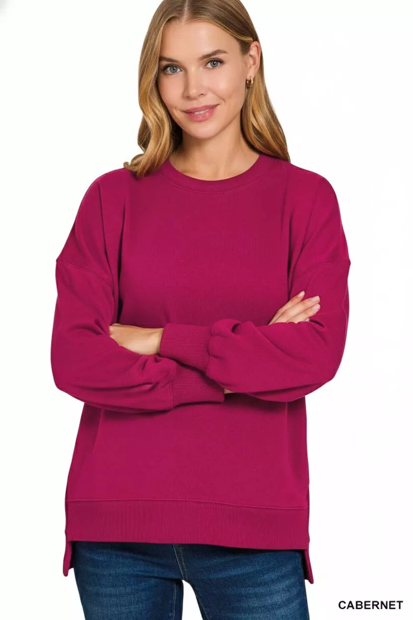 Zenana Fleece Hi-low Boyfriend Sweatshirts with Pockets CABERNET 67b16af7-7cf0-45da-8814-027fdd20163c-Max-Origin
