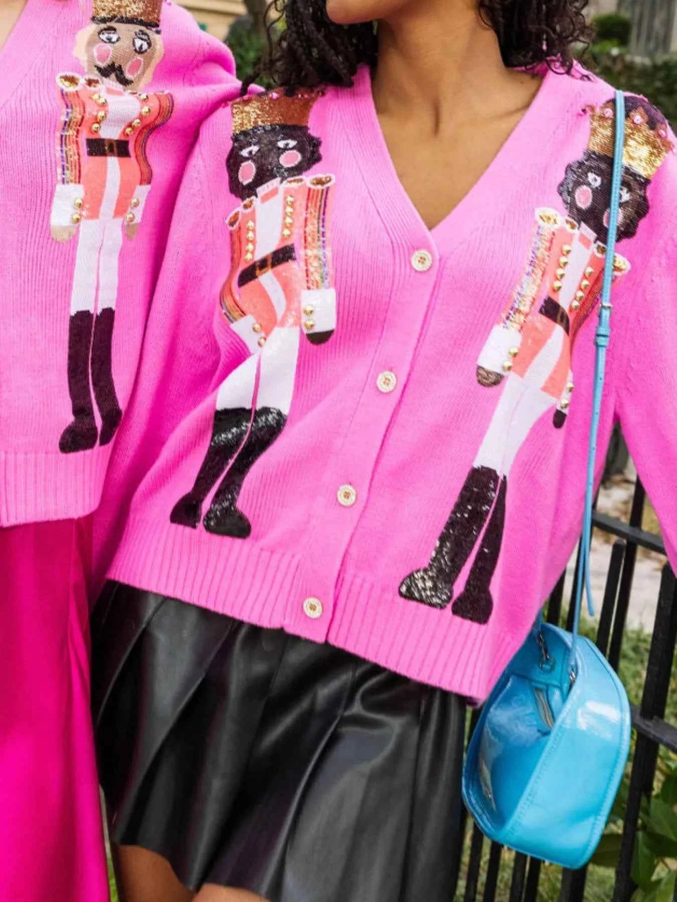 Nutcracker Ribbed Hem V-Neck Cardigan 688e9464-86e3-469a-a826-1989b0c06523-Max-Origin