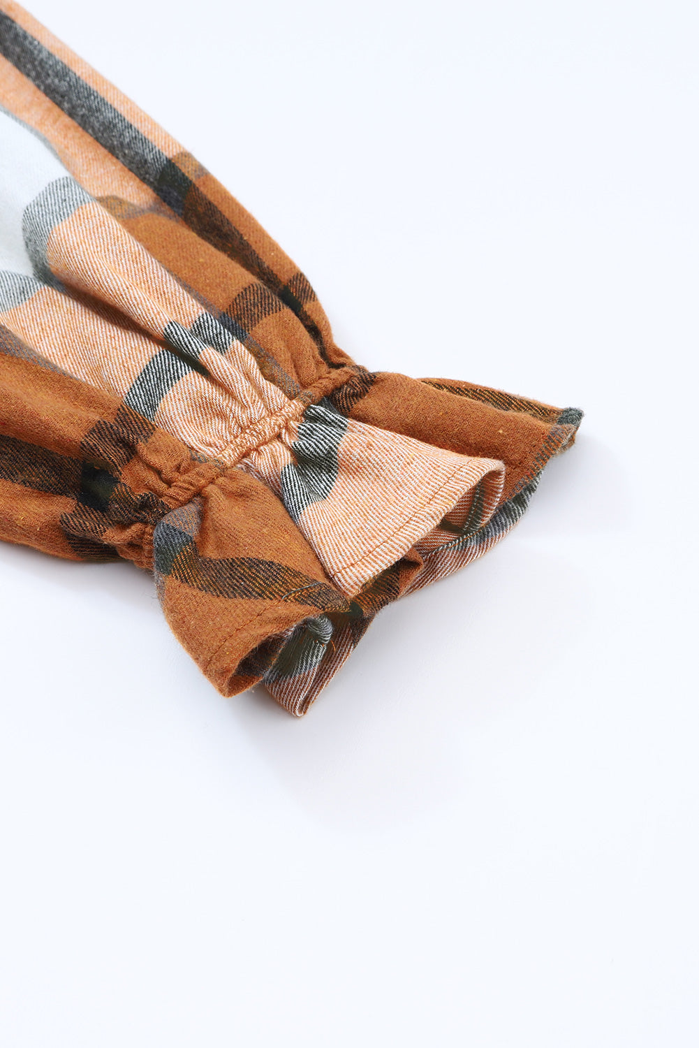 Khaki Plaid Pattern Collared Neck Ruffled Sleeve Shirt Dress 6a1f2ed558ab0395